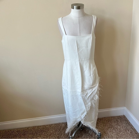 Saylor White Caylin Feather trim midi Dress 13640 - Picture 5 of 15